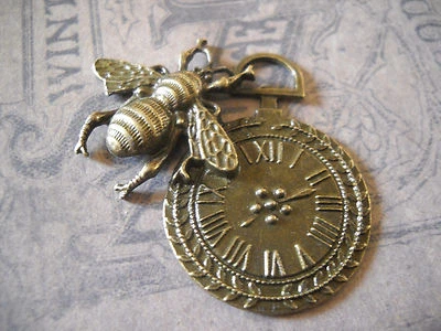 Clock Pendant Charm Pocket Watch Steampunk Vintage Style Bee Pendant 49mm