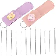 Vaguelly 2Sets Portable Cartoon Ear Wax Removal Kit Stainless Steel Ear Cleaners with Adorable Storage Bag Lightweight Ear Cleaning Tools for Home and Travel Practical for Friends