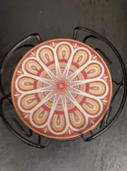 Set Of 6 Boho Colorful Mandala Absorbent Stoneware Cork Backed Coasters & Holder