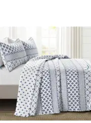 New Lush Decor Monique Blue White Art Pattern Full/Queen Quilt & Shams Set 3pc