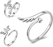 [WRITWAA] 3pcs Leaves Ring Set Statement Open Rings Knuckle Rings for Women Leaf Ring Angel Wing Ring Ring Angel Ring Toe Adjustable Rings for Women Copper Ring Branch