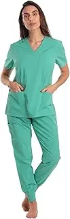 Just Love Women's V-Neck Scrub Set, Teal Wrinkle Free Fabric, X-Small