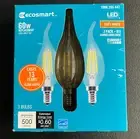 3pk Ecosmart 60W LED Light Bulb B11 Dimmable Chandelier Clear Glass Soft White