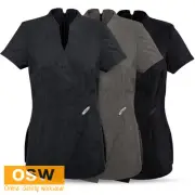 Ladies Premium Stretch Luxury SPA Tunic Mock Wrap Black Natural Grey Marle H630L
