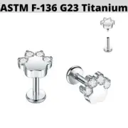 16G IMPLANT GRADE TITANIUM INTERNALLY THREADED Paw CZ Tragus Labret Daith Stud
