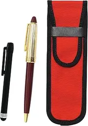 2 Pack Cloth Pen Case Red Metal Touch Stick Black and Neo D-800 Holi Gold Finish Retro Ballpoint Pen Set Red NK02R-ALB-800B-R-2