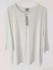 Chicos Travelers Tunic Top 3 XL 16 18 Ivory White 3/4 Sleeve Stretch Knit Slits