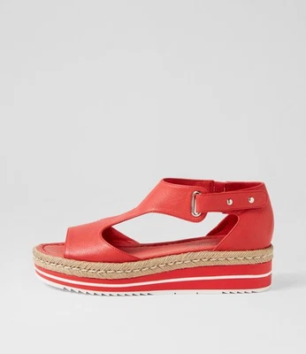 New Django & Juliette Ayers Red Leather Sandals Womens Shoes Casual
