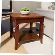 Solid Wood with Storage Shelf, Vintage Rectangle Sofa Side Table with End Table