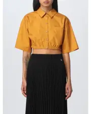 Patrizia Pepe Cropped Cotton Collared Shirt Women Camel Shirts & Tops