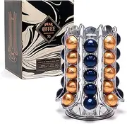 Peak Coffee Capsule Holder for 70 Nespresso Vertuo Vertuoline Pods - 40 Displayed on Outer with 30 Inside Carousel – Capsules Pod Storage Organiser 360° Rotating Rack Stand – Chrome