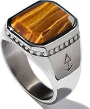 [ROCK & STEEL GERMANY] Rock and Steel Men's Signet Ring with Tiger's Eye Stone Silver Stainless Steel Tiger's Eye Ring