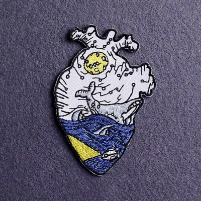 Whale Ocean Sea Waves Anatomical Heart Embroidered Patch - Iron On/Sew On