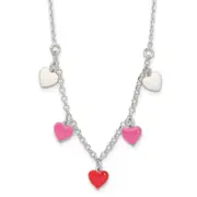 Sterling Silver Polished Pink/Red/White Enamel Heart Children'S Necklace