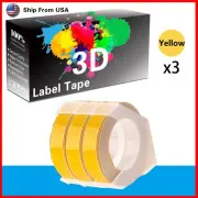 3PK Label Tape 3D Yellow Compatible for Motex E-101 E-303 Label Makers