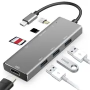 Yc740 7-In-One Type-C to HDMI USB 3.0 4K Display PD Charge Hub TF SD Card Reader for Notebook