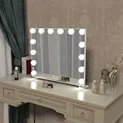 Vanity Mirror with Lights, White Hollywood Lighted Makeup Mirror with 14 Dimmable LED Bulbs for Dressing Room & Bedroom, Tabletop or Wall-Mounted, 60x50.7cm