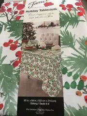 Fiesta HOLIDAY Tablecloth 60 x 84" Christmas Large Holly red greenery berries