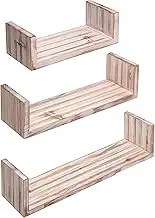Greenco Set of 3 Floating “U” Shelves, Easy-to-Assemble Floating Wall Mount Shelves for Bedrooms and Living Rooms, Rustic Finish