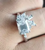 East West Emerald Cut Moissanite Ring Emerald Custer Ring 925 Sterling Silver
