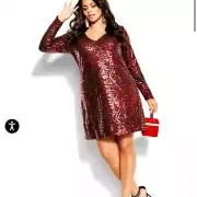 NWT City Chic Sequin Bright Lights Dress - ruby red Size 20