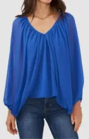 Vince Camuto Women's Blue Bubble Sleeve Flutter Blouse Top Size M