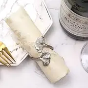 Joyindecor Ginkgo Leaf Napkin Rings - Set of 6 Natural Metal Autumn Napkin Holders for Wedding Party and Daily Use, a Beautiful complement to Your Dinner Table Décor (Silver)