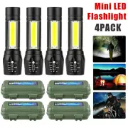 4 x COB LED Torch USB Rechargeable Tactical Flashlight Zoomable Small Mini Lamp