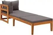 Acacia Wood Sun Lounger with Armrest - Patio Furniture, Outdoor Garden Bench - Deck, Balcony or Porch Use - Grey Finish, Cozy Seating (Sets, Tables)