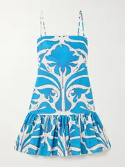 [Andres Otalora] Andres Otalora - Joyita Tiered Printed Linen Mini Dress - Blue - US10 US 10 Blue