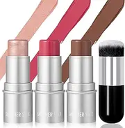 YBUETE 4 Pcs Cream Waterproof Blush Contour Highlighter Stick for Cheeks, Shades with Highlighter & Bronzer & Blush Makeup Stick, Easy to Sculpt the Face and Create a Lightweight Finishing Makeup