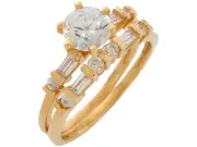 10k or 14k Gold Ladies Fancy White CZ Accented Thin Band Ring Wedding Duo