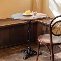 在飛比找蝦皮商城精選優惠-古木復古實木圓桌中古茶桌洽談桌小邊桌咖啡桌甜品美式鐵藝餐桌