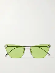 [Fendi Eyewear] Fendi Eyewear - Rimless Cat-eye Crystal-embellished Silver-tone Sunglasses - Green - One size One size Green