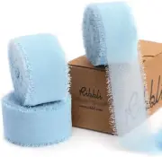 Baby Blue Ribbon 1 Inch X 3 Rolls Total 24 Yards Light Blue Handmade Fringe Chif