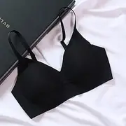 [ANRIO] Womens Bra Mulberry Silk Lining Seamless Underwear Soft Support Brassieres Stretch Comfy Everyday Cami Bras M L XL (Color : Black, Size : L/Large)
