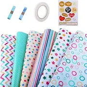 Birthday Wrapping Paper Sheet - 6 Sheets Folded Flat with 13 Gift Tags for Birthday Party Baby Shower and More