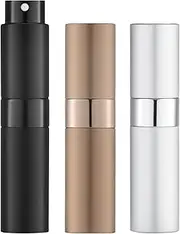 LISAPACK 8ML Atomizer Perfume Spray Bottle for Travel (3 PCS) Empty Cologne Dispenser, Portable Sprayer (Black, Silver, Brown)