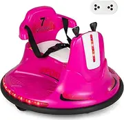 HONEY JOY Kids Ride On Bumper Car, 6V Battery Powered Electric Car w/360°Rotation, Remote Control, Adjustable Safety Belt, Dual Joysticks, Colorful LED Lights, Ride On Toy Car for Toddlers (Pink