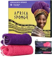 African Net Sponge Authentic - 2 Pieces Exfoliating Body Scrubber Bath Sponge -