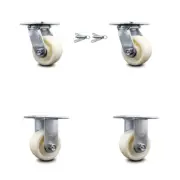 4 Inch Nylon Caster Set with Ball Bearings 2 Swivel Lock 2 Rigid Service Caster