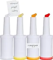 4 COLOR CODED BAR JUICE POURERS STORE AND POUR CONTAINERS POUR BOTTLES DRINK POURER BARTENDER BOTTLE BAR BOTTLE BAR BOTTLES BAR POUR BOTTLES BARTENDER ACCESSORIES BARTENDER POUR SPOUTS STORE N POUR