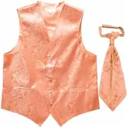 New Men's Paisley Tuxedo Vest Waistcoat & Ascot Cravat Wedding Prom Peach