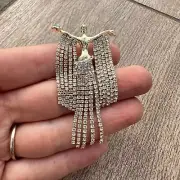 Gold Tone Lady Dangling Rhinestones Brooch Pin Rhinestone Fringe Fancy Elegant