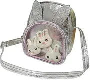 [Healvian] Chic Glittering Sling Bag for Cartoon Bunny Design Stylish PU Outdoor Travel Bag with Zipper Closure for Storing Essentials
