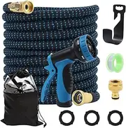Flexible Garden Hose 50 ft/15 m, Expandable Water Hose with 10 Functional Showers, 3/4 Inch 1/2 Inch Flexible Water Hose, Stretchable, Garden Hose for Garden, Pet, Car Wash