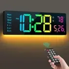 Digital Wall Clock 16", Wall Clocks with 11 RGB Colors, Alarm Clock with Nigh...