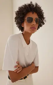 [Oliver Peoples] x Roger Federer R-10 Aviator-Frame Metal Sunglasses