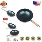 Lightweight 30CM Blue Black Seasoned Wok with Wooden Handle for Easy Stir Frying