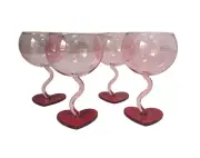Red Heart Stemmed Wine Glasses Balloon Glass Valentine's Love Set Of 4